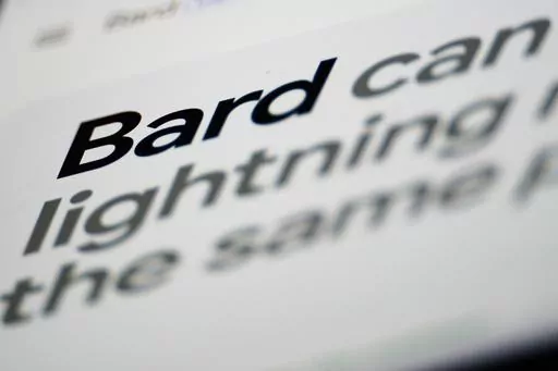 A portion of Google's Bard website is shown in Glenside, Pa., Monday, March 27, 2023. The recently rolled-out bot dubbed Bard is the internet search giant's answer to the ChatGPT tool that Microsoft has been melding into its Bing search engine and other software. (AP Photo/Matt Rourke)
