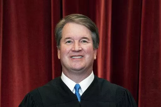 Associate Justice Brett Kavanaugh stands during a group photo at the Supreme Court in Washington, on April 23, 2021. (Erin Schaff/The New York Times via AP, Pool)
