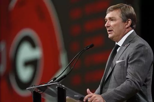 Georgia head coach Kirby Smart speaks during NCAA college football Southeastern Conference Media Days, Tuesday, July 18, 2023, in Nashville, Tenn. (AP Photo/George Walker IV)