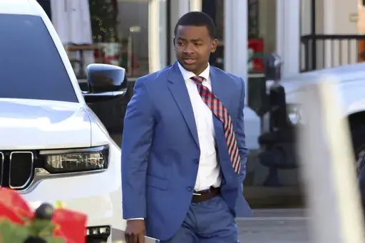Sheldon Timothy Herrington Jr., who is on trial in the 2022 death of University of Mississippi student Jimmie "Jay" Lee, enters the Lafayette County Courthouse in Oxford, Miss., Friday, Dec. 6, 2024. (Antonella Rescigno/The Daily Mississippian via AP, Pool)