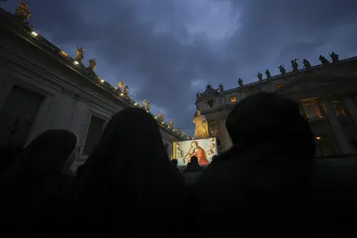 Nuns attend a Rosary prayer for Pope Francis, in St. Peter's Square at the Vatican, Monday, March 10, 2025. (AP Photo/Andrew Medichini)