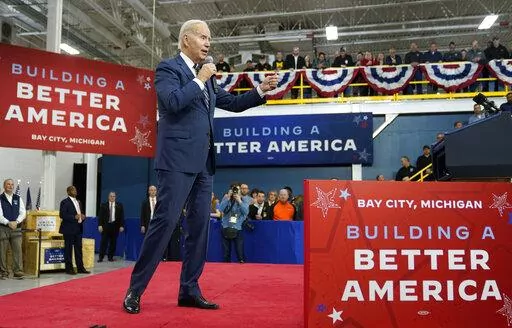 President Joe Biden speaks about manufacturing jobs and the economy at SK Siltron CSS, a computer chip factory in Bay City, Mich., Nov. 29, 2022. (AP Photo/Patrick Semansky, File)