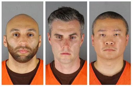 This combination of photos provided by the Hennepin County Sheriff's Office in Minnesota on June 3, 2020, shows, from left, former Minneapolis police officers J. Alexander Kueng, Thomas Lane and Tou Thao. The former policer officers have been convicted of violating George Floyd’s civil rights when Officer Derek Chauvin pressed his knee into Floyd’s neck for 9 1/2 minutes as the 46-year-old Black man was handcuffed and facedown on the street on May 25, 2020. (Hennepin County Sheriff's Office 