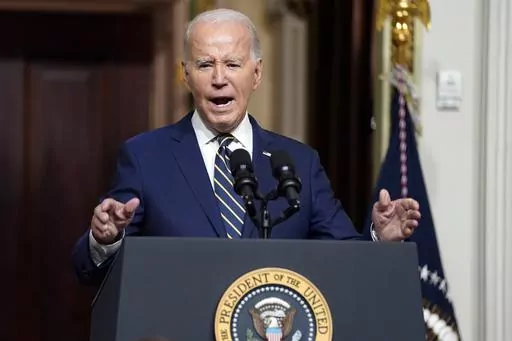 President Joe Biden speaks during an event to establish the Emmett Till and Mamie Till-Mobley National Monument, in the Indian Treaty Room in the Eisenhower Executive Office Building on the White House campus, Tuesday, July 25, 2023, in Washington. (AP Photo/Evan Vucci)