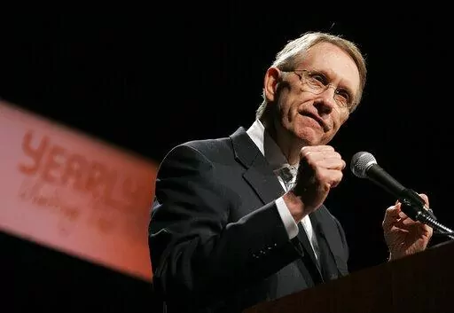 FILE -  Senate Minority Leader Harry Reid, D-Nev., delivers a speech at the YearlyKos convention in Las Vegas on June 10, 2006. Reid, the former Senate majority leader and Nevada’s longest-serving member of Congress, has died. He was 82. (AP Photo/Jae C. Hong, File)