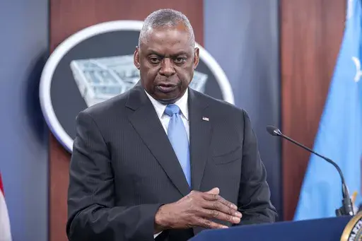 Secretary of Defense Lloyd Austin speaks during a press briefing at the Pentagon, July 25, 2024, in Washington. (AP Photo/Kevin Wolf, File)