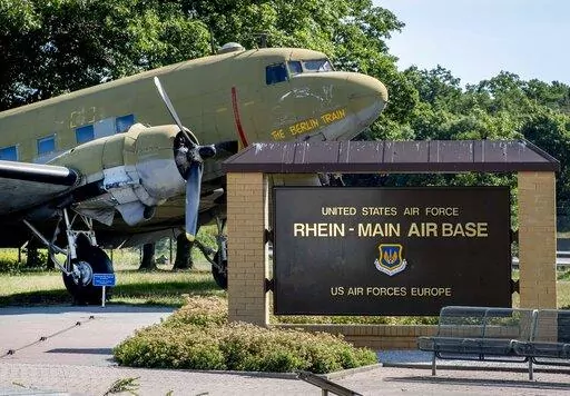 An old so called 'raisin bomber' airplane from WW II is seen at the airlift memorial at the airport in Frankfurt, Germany, on June 24, 2020. Russian President Vladimir Putin's war in Ukraine and his push to upend the broader security order in Europe may signal a historic shift in American thinking about defense of the continent. Depending on how far Putin goes, this could mean a buildup of U.S. military power in Europe not seen since the Cold War. (AP Photo/Michael Probst, File)