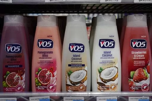 FILE—Plastic bottles of shampoo are displayed at Compton's Market in Sacramento, Calif., Friday, June 17, 2022. California lawmakers approved a measure, on Thursday, June 30, 2022, requiring companies selling plastics used for single-use products like eating utensils, food containers and shampoo bottles to cut down their use of the polluting product by 25% if they want to continue selling in California starting the next decade. (AP Photo/Rich Pedroncelli, File)