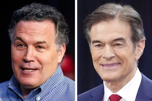 Pennsylvania Republican Senate candidates David McCormick, left, and Mehmet Oz during campaign appearances in May 2022 in Pennsylvania. McCormick conceded the Republican primary in Pennsylvania for U.S. Senate to Oz, ending his campaign Friday, June 3, as he acknowledged an ongoing statewide recount wouldn't give him enough votes to make up the deficit. (AP Photo/File)