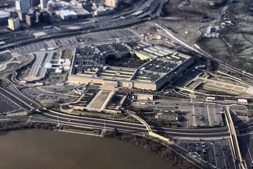 The Pentagon is seen in this aerial view made through an airplane window in Washington, Jan. 26, 2020. The Defense Department found $300 million for weapons for Ukraine in March 2024, even though the bill to fund the military aid is stalled in Congress. (AP Photo/Pablo Martinez Monsivais, File)