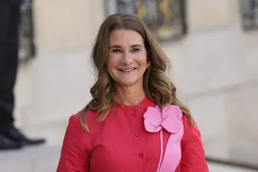 Co-chair of the Bill & Melinda Gates Foundation Melinda French Gates smiles as she leaves the Elysee Palace, June 23, 2023, in Paris. Melinda French Gates will step down as co-chair of the Bill & Melinda Gates Foundation, the nonprofit shone of the largest philanthropic foundations in the world that she helped her ex-husband Bill Gates found more than 20 years ago. (AP Photo/Christophe Ena, File)