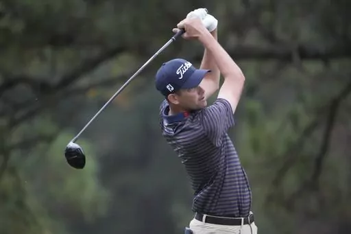 Chesson Hadley watches his shot from the ninth tee during the first round of the Sanderson Farms Championship golf tournament in Jackson, Miss., Thursday, Oct. 5, 2023. (AP Photo Rogelio V. Solis)