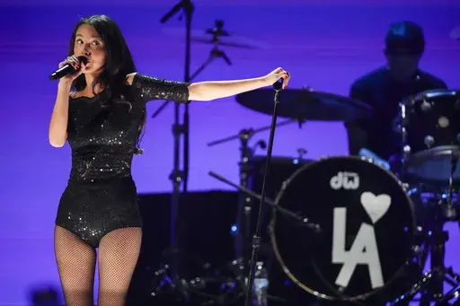 Olivia Rodrigo performs during the FireAid benefit concert on Thursday, Jan. 30, 2025, at Intuit Dome in Inglewood, Calif. (Photo by Jordan Strauss/Invision/AP)