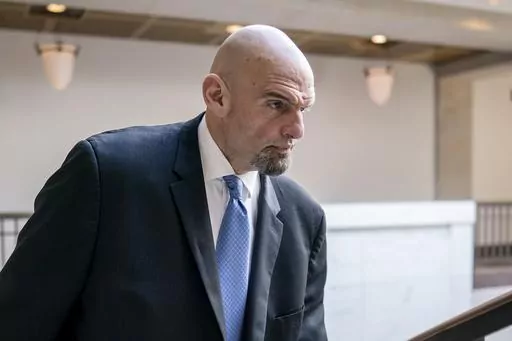 Sen. John Fetterman, D-Pa., leaves an intelligence briefing on the unknown aerial objects the U.S. military shot down this weekend at the Capitol in Washington, Feb. 14, 2023. Fetterman's office expects him to return soon to the chamber, although Democratic leaders are giving no timeline five weeks after he sought inpatient treatment for clinical depression. (AP Photo/J. Scott Applewhite, File)