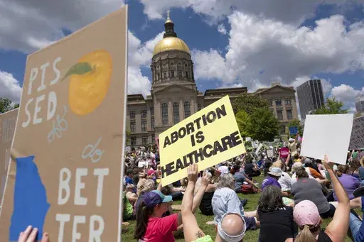 Abortion rights protesters rally near the Georgia state Capitol in Atlanta, on May 14, (Ben Gray/Atlanta Journal-Constitution via AP)