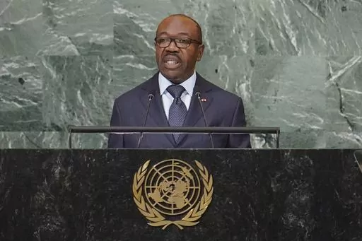 President of Gabon Ali Bongo Ondimba addresses the 77th session of the United Nations General Assembly, Wednesday, Sept. 21, 2022 at U.N. headquarters. Nearly a dozen soldiers took to state television and said they were overturning the presidential election and called for calm among the population Wednesday, Aug. 30, 2023.(AP Photo/Mary Altaffer, File)