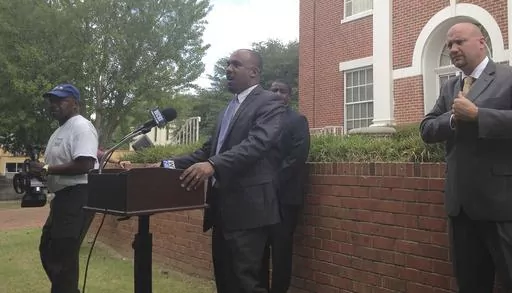 Lowndes County District Attorney Scott Colom speaks at a news conference, July 6, 2016, in Columbus, Miss. In April 2023, Colom sent a letter to Republican U.S. Sen. Cindy Hyde-Smith asking her to reconsider her opposition to his nomination as a federal district judge. (AP Photo/Jeff Amy, File)