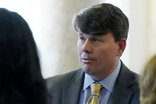 FILE—Mississippi state Rep. Joey Hood, R-Ackerman, speaks with reporters at the state Capitol in Jackson, Miss., on Feb. 28, 2023. Hood spoke on Wednesday, April 10, 2024, in favor of a bill that would limit where transgender people can use bathrooms or locker rooms in public buildings. (AP Photo/Rogelio V. Solis, File)