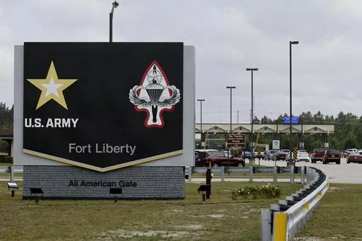 The new Fort Liberty sign is displayed outside the base on Friday, June 2, 2023 in Fort Liberty, N.C. U.S. special operations commanders are having to do more with less and they're learning from the war in Ukraine, That means juggling how to add more high-tech experts to their teams while still cutting their overall forces by about 5,000 troops over the next five years. (AP Photo/Karl B DeBlaker, File)