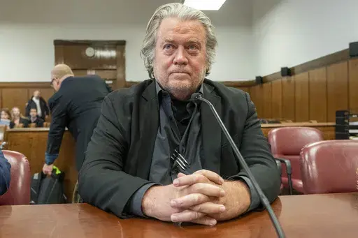 Steve Bannon appears in court in New York, Jan. 12, 2023. A federal appeals court panel on Thursday, June 20, 2024, rejected longtime Donald Trump ally Steve Bannon's bid to stay out of prison while he fights his conviction for defying a subpoena from the House committee that investigated the U.S. Capitol attack. (Steven Hirsch/New York Post via AP, Pool, File)
