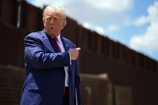 Republican presidential nominee former President Donald Trump speaks along the southern border with Mexico, on Aug. 22, 2024, in Sierra Vista, Ariz. (AP Photo/Evan Vucci, File)