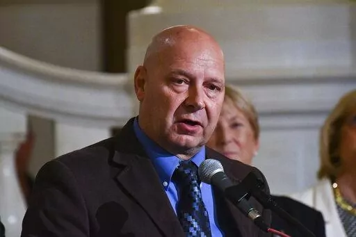 Doug Mastriano, the Republican gubernatorial nominee in Pennsylvania, speaks at an event on July 1, 2022, at the state Capitol in Harrisburg, Pa. Mastriano's far-right views on everything from abortion to the 2020 presidential election would squander an otherwise attainable seat in a critical battleground state. But now, as the general election season intensifies, the GOP machinery is cranking up to back Mastriano's campaign and attack his Democratic rival, Josh Shapiro. (AP Photo/Marc Levy, Fil