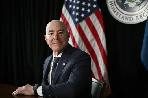 Outgoing Homeland Security Secretary Alejandro Mayorkas during a press interview on Friday, Jan. 10, 2025, in Washington. (AP Photo/John McDonnell)