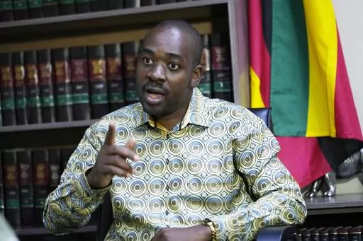 Zimbabwe's main opposition leader Nelson Chamisa speaks during an interview with the Associated Press at his offices in Harare, Monday, Aug 31, 2023.Chamisa accused President Emmerson Mnangagwa of "violating the law" and "tearing apart" independent institutions to cling on to power.(AP Photo/Tsvangirayi Mukwazhi)