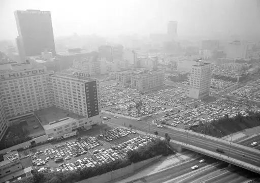 This Sept. 13, 1979, file photo shows motorists as downtown parking lots fill up in Los Angeles. Over 170 million of people born in the United States who were adults in 2015 were exposed to harmful levels of lead as children, according to a study published in the Proceedings of the National Academy of Sciences on Monday, March 7, 2022. The researchers looked only at lead exposure caused by leaded gasoline, the dominant form of lead exposure from the 1940s to the late 1980s, according to data fro