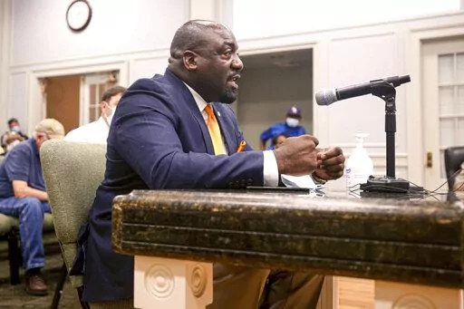 Jeffery Hulum III speaks at a Gulfport, Miss., city council meeting on June 16, 2020. The military veteran won a special election on Tuesday, July 19, 2022, in House District 119 in Harrison County. He defeated Gary Fredericks, president of the Gulfport branch of the NAACP. (Alyssa Newton/The Sun Herald, via AP)