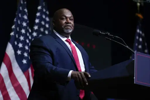 North Carolina Lt. Gov. Mark Robinson speaks before Republican presidential nominee former President Donald Trump at a campaign rally in Asheville, N.C., Aug. 14, 2024. (AP Photo/Matt Rourke, File)
