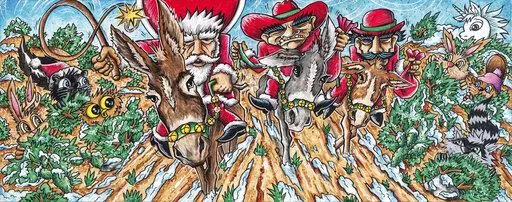 This image provided by Museum of New Mexico Press, shows illustrations in the newly published children's book titled "New Mexico Christmas Story," from Museum of New Mexico Press. The book is written by Rudolfo Anaya with artwork by El Moises and a Spanish translation from Enrique Lamadrid. An author known as the father of Chicano literature left behind a children's tale about Christmas in the American Southwest when he died in 2020 of natural causes. The bilingual tale from Rudolfo Anaya is bei