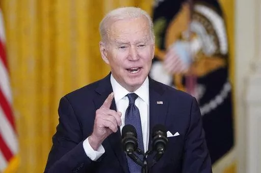 President Joe Biden speaks about Ukraine in the East Room of the White House, Tuesday, Feb. 15, 2022, in Washington. (AP Photo/Alex Brandon)
