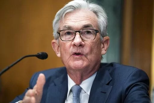 Federal Reserve Chairman Jerome Powell testifies before the Senate Banking Committee hearing, Thursday, March 3, 2022 on Capitol Hill in Washington. (Tom Williams, Pool via AP)