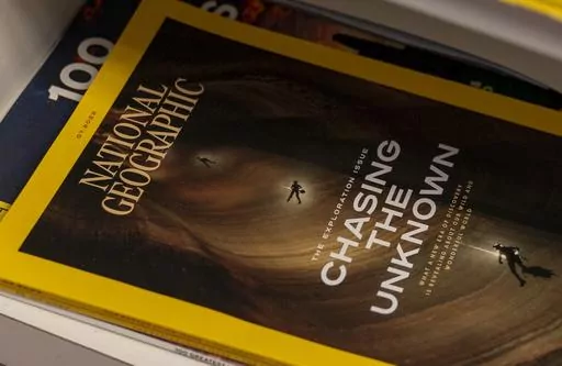 The July 2023 edition of National Geographic is for sale at a newsstand, Thursday, June 29, 2023, in Washington. (AP Photo/Jacquelyn Martin)