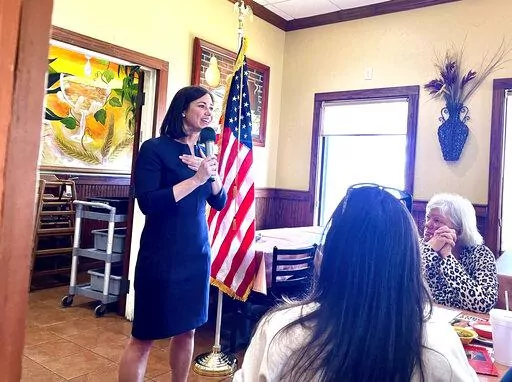 Alabama Republican Senate candidate Katie Britt speaks to a GOP club meeting on March 1, 2022, in Opelika, Ala., on May 16, 2022. Alabama’s Republican primary for the U.S. Senate seat being vacated by retiring U.S. Sen. Richard Shelby is a bitter high-dollar fight between three frontrunners battling for a spot in an anticipated runoff. U.S. Rep. Mo Brooks who won _ and then lost _ former President Donald Trump’s backing in the race faces  Katie Boyd Britt, the former leader of Business Coun