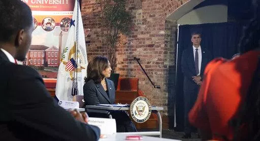 Vice President Kamala Harris speaks to students at Claflin University, one of two historically black universities she visited in Orangeburg, S.C. on Tuesday, Sept. 20, 2022. Harris pushed for voter registration as her party seeks to hold onto majorities in Congress. (AP Photo/James Pollard)