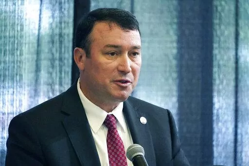 Mississippi Department of Public Safety Commissioner Sean Tindell addresses the audience at the Fallen Officer Memorial Ceremony honoring those lawmen who lost their life in the line of duty, in Jackson, Miss., May 17, 2022. Amid backlash over the fatal shooting of a Mississippi man on Sunday, Sept. 25, 2022, the state’s top law enforcement official said police officers in the capital city of Jackson will not change the way they pursue suspects. (AP Photo/Rogelio V. Solis, File)