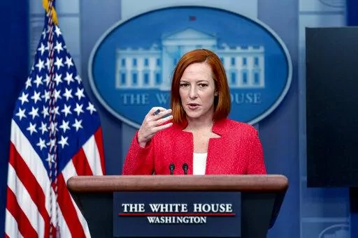 White House press secretary Jen Psaki speaks at a press briefing at the White House in Washington, Friday, Jan. 14, 2022. (AP Photo/Andrew Harnik)