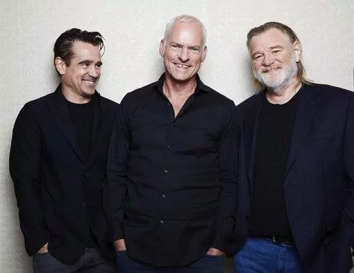 Actor Colin Farrell, left, filmmaker Martin McDonagh, center, and actor Brendan Gleeson pose for a portrait to promote "The Banshees of Inisherin" on Tuesday, Oct. 11, 2022, in New York. (Photo by Matt Licari/Invision/AP)