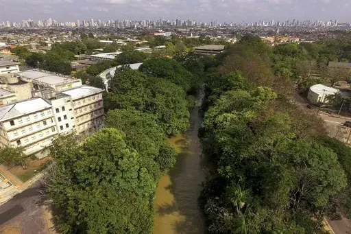 The Tucunduba River flows along the Federal University of Para in Belem, Brazil, Sept. 27, 2024. (AP Photo/Paulo Santos, File)