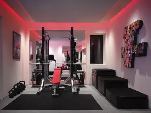 This photo provided by Ten Plus Three, shows a home gym created for a client in Aspen, CO. (Ten Plus Three via AP)