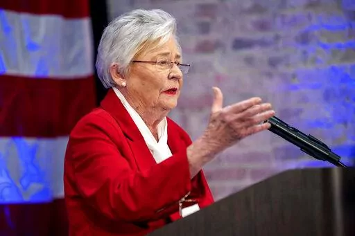 Gov. Kay Ivey speaks to supporters at her watch party after Alabama voted in midterm elections, Tuesday, Nov. 8, 2022, in Montgomery, Ala. (AP Photo/Vasha Hunt)